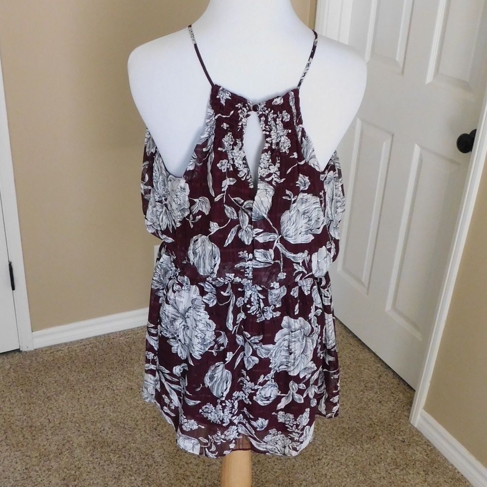 Maroon, Red, White Floral Halter Mini Sun Dress - Picture 4 of 6